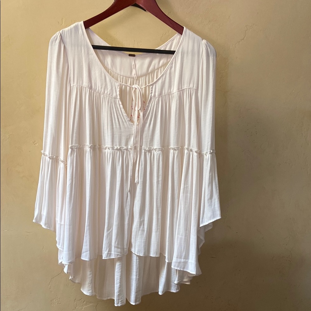 NWT Sz M Free People Cream 3/4 Sleeve Flowy Boho Blouse